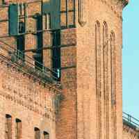          Digital image of color photo of an exterior detail of tower top at the former Hudson & Manhattan Rail Road powerhouse, Jersey City, Oct., 199 picture number 1
   