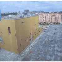 Color photo of backside of Maxwell House Coffee sign support structure & rooftop building No. 2, Hoboken, n.d., ca. 2000.