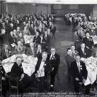 B+W panoramic photo of men at 1st Annual "20 Year Club" Banquet, Janssen Division, Philadelphia Dairy Products Co., Inc. Union Club, Hoboken, N.J., Nov. 28, 1951.