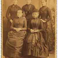 Cabinet photo of 5 young women posed in a studio, Hoboken, n.d., ca. 1880s.