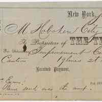 File receipt of paid bill for legal notice printed in The Tribune (N.Y.) by City of Hoboken, Jan. 14, 1859.