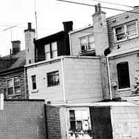 B+W photo of side and rear of homes on Willow Terrace, Hoboken, no date (ca. 1968-72).