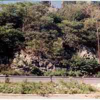 Color photo of cliff rocks on River St. (Sinatra Drive) just below Castle Point, Hoboken, September 24, 1989.