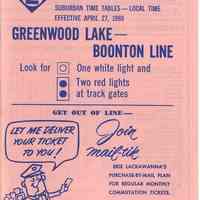 Timetable: Erie Lackawanna Rwy., Suburban Time Tables; Greenwood Lake - Boonton Line; eff. Apr. 27, 1969.