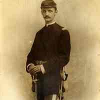 Digital image of portrait photo of Julius Durstewitz in Stevens regiment uniform, no place (probably Hoboken), no date, circa 1885-1895.
