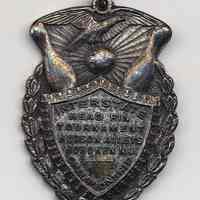 Commemorative watch fob & chain: Interstate Head Pin Tournament, Hudson Alleys, Hoboken, Championship. N.d., ca.1890-1910.