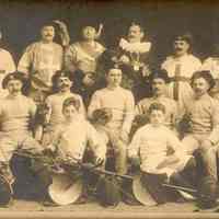 Digital image of sepia-tone photo of members of the Hudsonia (Fencing) Club, Hoboken, no date, ca. 1920-1922.