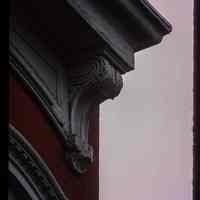 Color slide of detail view of cornice, bracket, frieze and window head at an unidentified building on Washington between 3rd and 4th