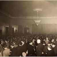 Five digital images of b+w photos of 1947 election victory celebration for Fred M. DeSapio and slate, Union Club?, Hoboken, May, 1947.