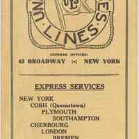 Brochure: United States Lines. Proposed Sailings. Sailing List No. 16. Feb. 24, 1923. Sailing from Hoboken, N.J.