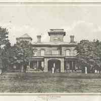 Photogravure print of the western facade of Stevens Castle (Villa) with gold borders, [Hoboken], no date, circa 1890-1900.