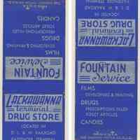 Matchbook cover imprinted for Lackawanna Terminal Drugstore, D.L. & W. Terminal, Hoboken, n.d., ca. 1945-1955.