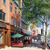 Digital image of painting "West Side of Washington Street between First and Second Streets" by Frank Hanavan, Hoboken, painted 2002.