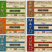         six 1972 Erie Lackawanna Railway monthly commutation tickets
   