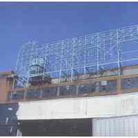 Color photo of sign support structure, Maxwell House Coffee plant, Hoboken, n.d., ca. 2000.