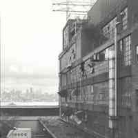 Digital image of B+W photo of former Maxwell House Coffee plant exterior, looking east at the north wall of Manufacturing Building, Hoboken, 2003.