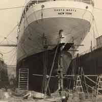 Image: S.S. Santa Marta in dry dock no. 1 for general overhaul, United Dry Dock Co., Fletcher Plant, Hoboken, N.J., no date, ca. 1932-39.