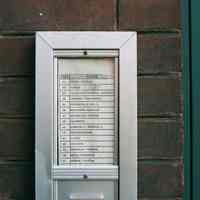 Color photo of a detail of the door bell directory at 722 Grand St., Hoboken, Jan. 3 & 4, 2002.