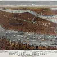 Print: New York and Brooklyn: with Jersey City and Hoboken water front. Chromolithograph, Currier & Ives, 1877.