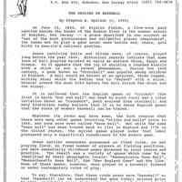 Digital images, article: "The Origins of Baseball" by Stephen E. Speiser (c. 1990) issued by The American Baseball Heritage, Inc., Hoboken, ca. 1990.