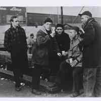 Black-and-white publicity photo of Marlon Brando as Terry Malloy in film "On the Waterfront," Hoboken, no date, ca. 1953-1954.