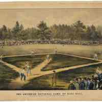 Print: Currier & Ives, The American National Game of Base Ball. Grand Match ... at the Elysian Fields. Hoboken, N.J., Copyright 1866. Later reprint.