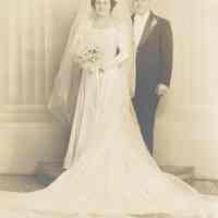 Sepia-tone photo wedding portrait of Joseph and Mollie [Pescatore] Natale, Hoboken, October, 1938.