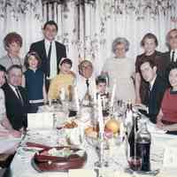 Color photograph of Schubin family Passover seder at 516 Washington St., Hoboken, n.d., ca. early 1970s.