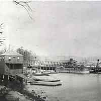 B+W photo of the Rosedale Boat Club at the foot of 10th St. & the Hudson River, ca. 1890.