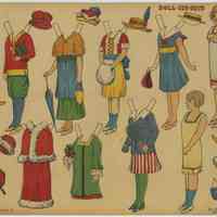 Printed sheets: Doll Cut-Outs, Set No. 1; Set No. 2; Set No. 3; uncut paper doll figures & clothes produced by Decalco Litho. Co., Hoboken, n.d., ca. 1918-1925.