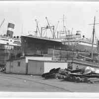 B+W photo of the S.S. American Importer in dry dock no. 2, Hoboken, no date, ca. 1940.