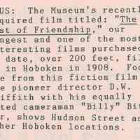 Silent film: The Test of Friendship. Hoboken , 1908.
