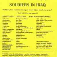 Flier about program by Jubilee Center children sending care packages to "Soldiers in Iraq."