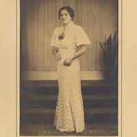 Sepia-tone formal graduation portrait of Christina Stephenson, Hoboken, 1936.