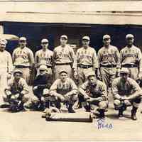 Black-and-white photo postcard of the baseball team from the U.S.S. Siboney, no place, no date, circa 1919-1920.