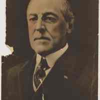 Souvenir card with color photo of President Woodrow Wilson issued by Frank Cordts Furniture Co., Hoboken, ca. 1918-1919.