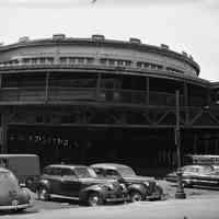 B+W photo negative of PSCT Hudson Place Terminal, Hudson Pl. & Lackawanna Plaza, Hoboken, n.d., ca. 1945.