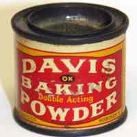 Can, sample: Davis OK Baking Powder. 1 oz. Sample. R. B. Davis Co., Hoboken, n.d., ca. 1930-1950.