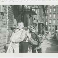 B+W photo of three boys playing on Willow Terrace, Hoboken, March, 1959.