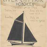 Poster: Clearwater visits a River City Fair, Hoboken. Hoboken Environment Committee & Stevens Institute of Technology, July 27-28, 1975.
