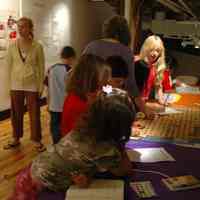 Color photos, 6, of All Saints Day School class viewing exhibition, Kids Map Hoboken, at HHM, Hoboken, October 31, 2006.