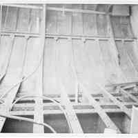 B+W photo of an interior structural view of an unknown ship, Hoboken, no date, ca. 1940.