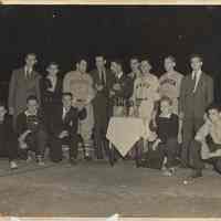 B+W photo of a baseball ceremony for presenting trophies, probably Weehawken, no date, ca, 1950-1955.