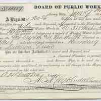 Receipt (permit) issued by the Board of Public Works, Jersey City for installation of 1 inch stop-cock at 318 Washington St. (old number), Hoboken, June 9, 1874.