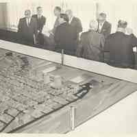 B+W photo of Hoboken model with proposed developments built by Stevens students, Hoboken, Aug. 15, 1967.