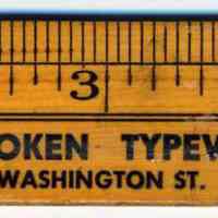 Wooden ruler advertising the Hoboken Typewriter Service, 74-76 Washington Street, Hoboken, no date, ca. 1950.
