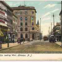 Postcard: Newark Str[eet]. looking West, Hoboken, N.J. No date, circa 1901-1907; unposted.