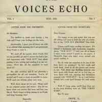 Newsletter: The Voices Echo. Published by "Our Guy Frankie" Fan Club, Vol. 1, Issue 1, May 1945. Bronx, N.Y.