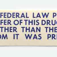 Printed label for medicine, Caution: Federal Law...., from Stemple Pharmacy, 266 Seventh St., Hoboken, no date, ca. 1960-90.