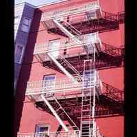 Color slide of a white fire escape.